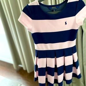 Ralph Lauren Girls Light Pink and Navy Striped Dress Size 6X